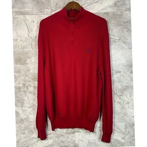 Polo‎ Ralph Lauren Men's XL Red Pima Cotton Quarter Zip Pullover Casual Sweater